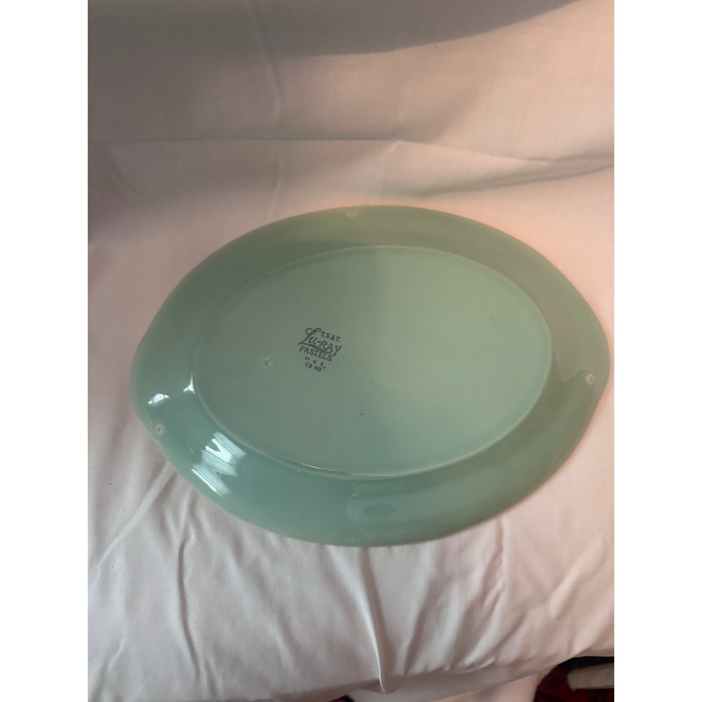Vintage LuRay Pastels Oval Platters Set of 2 Surf Green & Persian Rose Pink 12in - Picture 7 of 9